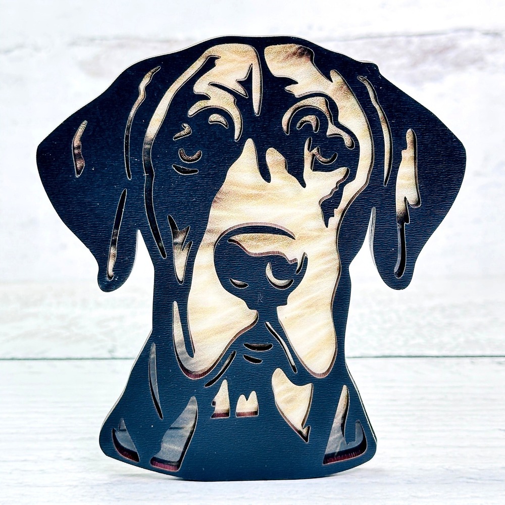 Great Dane Dog Head Wood Night Light‎ Plug In Black Natural Silhouette Handmade